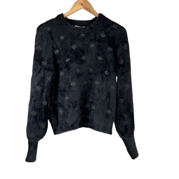 Marine Layer NWT Arielle Crewneck Sweater Black Metallic Funfetti Size L Fuzzy - Picture 6 of 11